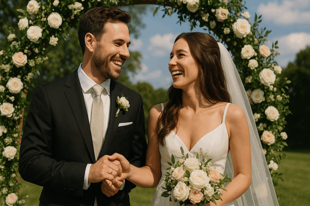 Happy couple getting married,
