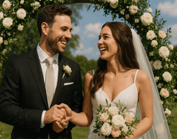 Happy couple getting married,
